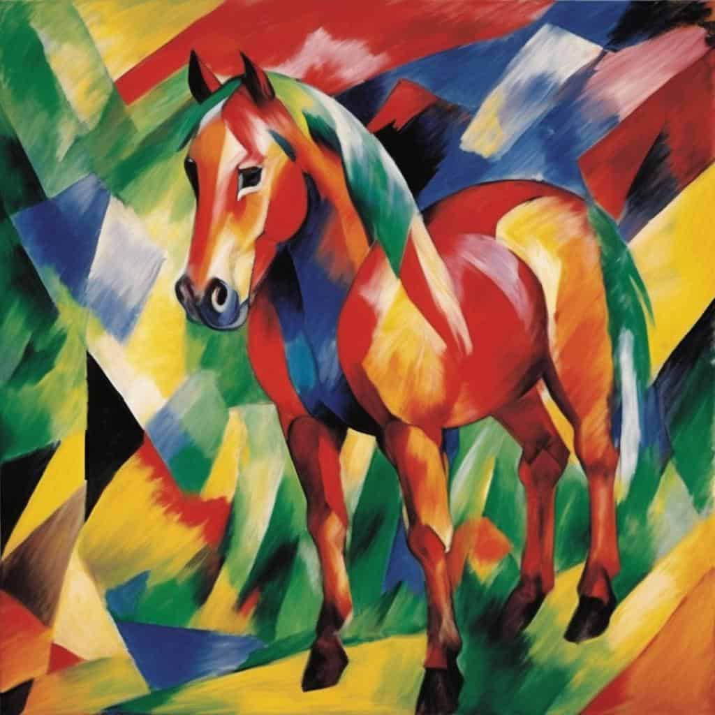 Ζωντανό πολύχρωμο άλογο σε αφηρημένο φόντο, ζωγραφική τέχνη εμπνευσμένη από την Κίνηση μέσα στην Παύση.